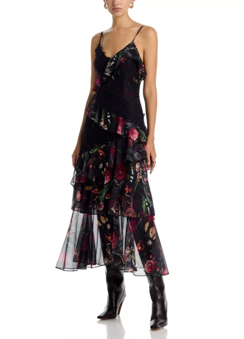 Area Stars Anais Floral Lace Tiered Ruffle Midi Dress NWT Size L